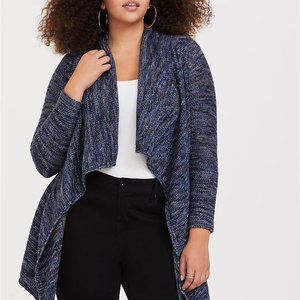Blue Marled Drape Front Cardigan